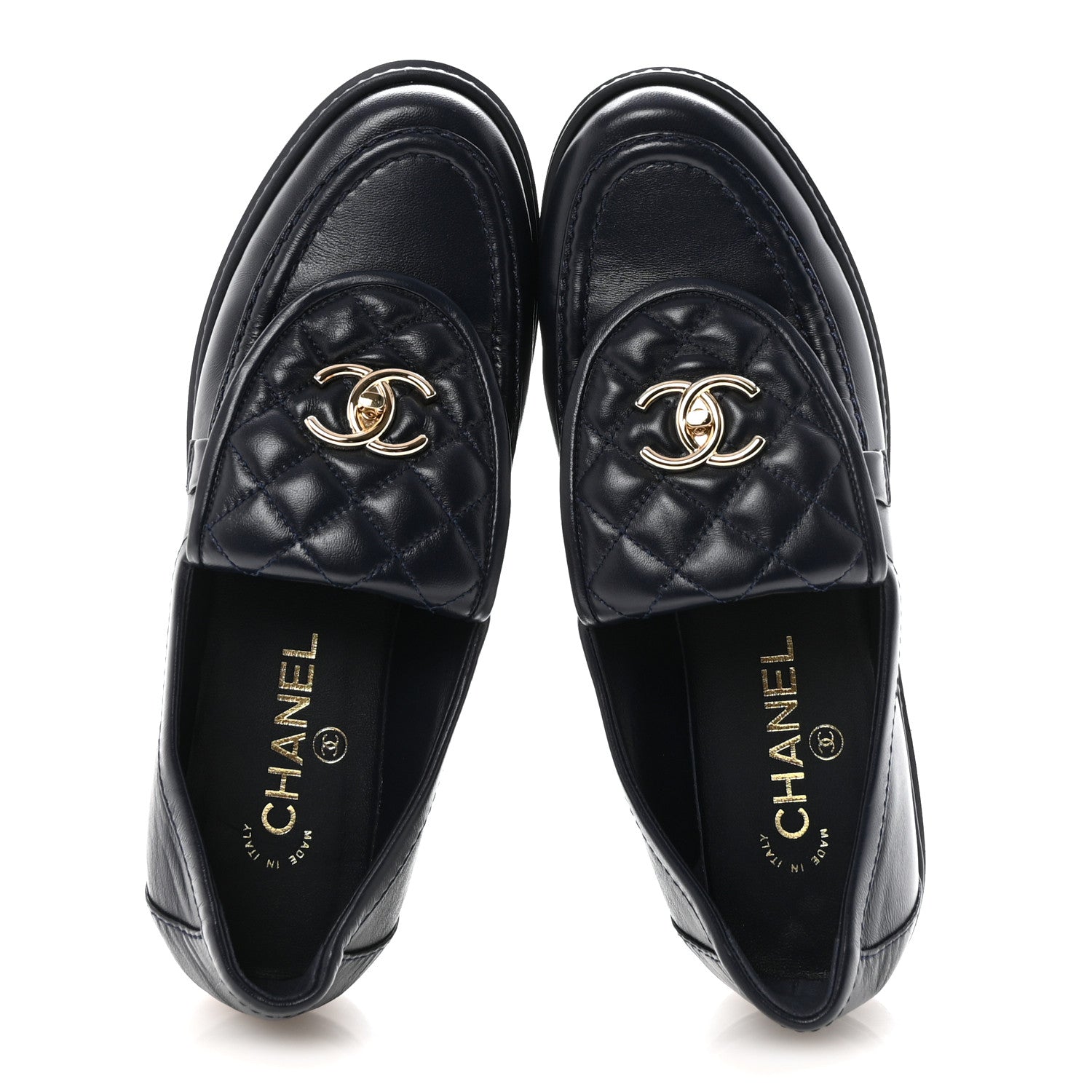 Chanel Lambskin Quilted CC Turnlock Loafers 38.5 Navy 2 of 9
