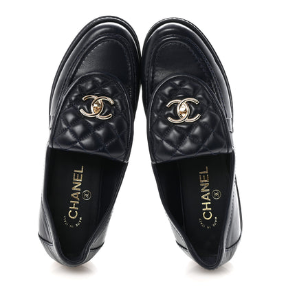 Chanel Lambskin Quilted CC Turnlock Loafers 38.5 Navy 2 of 9