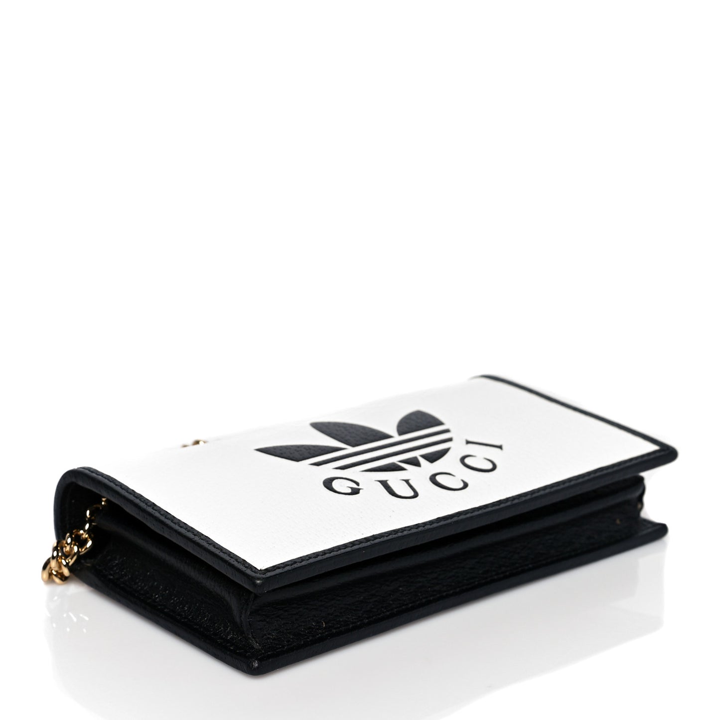 X ADIDAS Textured Dollar Calfskin Trefoil Embossed Wallet On Chain Off White Black