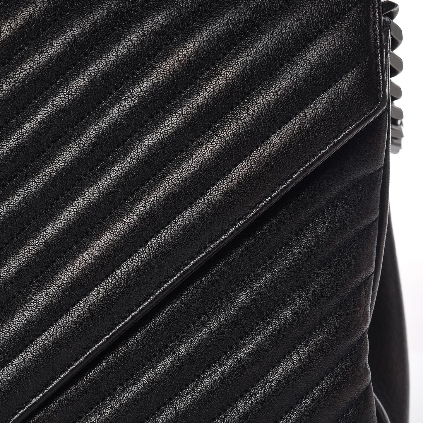 Sheepskin Matelasse Chevron Monogram Large College Satchel Black