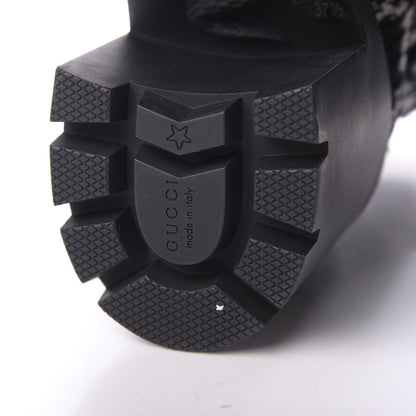 Gucci Tweed GG Monogram Lace Up Combat Ankle Boots 37.5 Black 7 of 9
