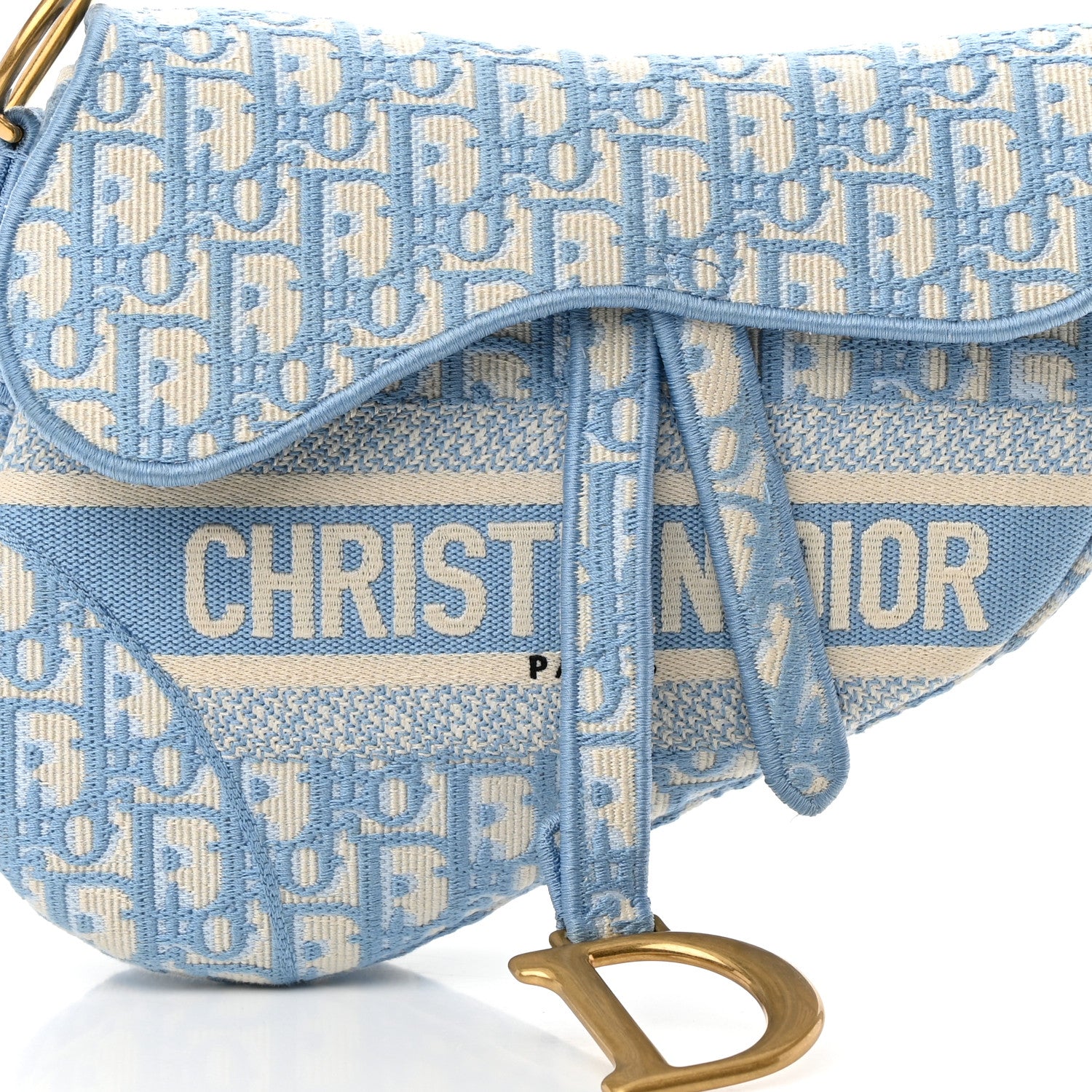 Christian Dior Oblique Embroidered Saddle Bag Cornflower Blue 7 of 10