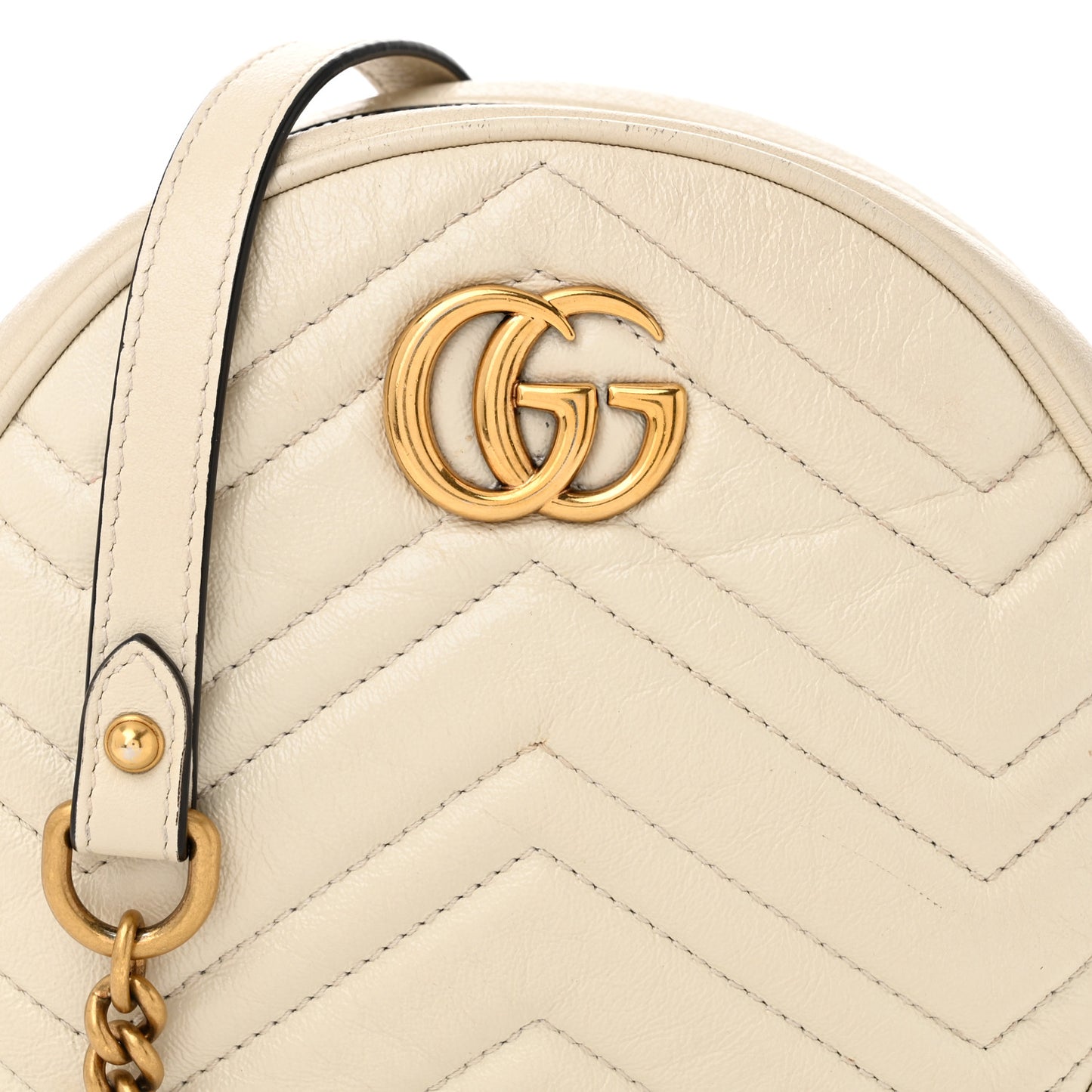 Calfskin Matelasse Mini GG Marmont Round Shoulder Bag White
