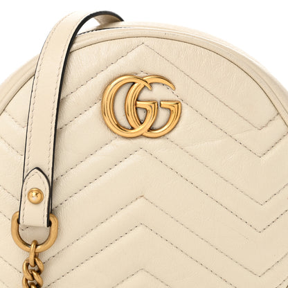 Gucci Calfskin Matelasse Mini GG Marmont Round Shoulder Bag White 8 of 13
