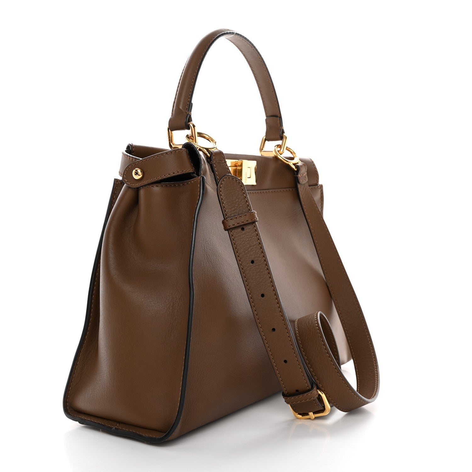 Fendi Vitello Seta Fabric Jacquard Pequin Medium Peekaboo Iconic Satchel Foresta Tobacco 2 of 11