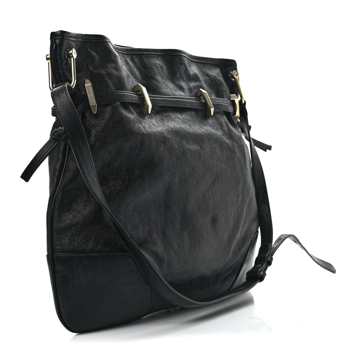 Sakai Calfskin Horsebit 1955 Cinch Top Messenger Bag Black
