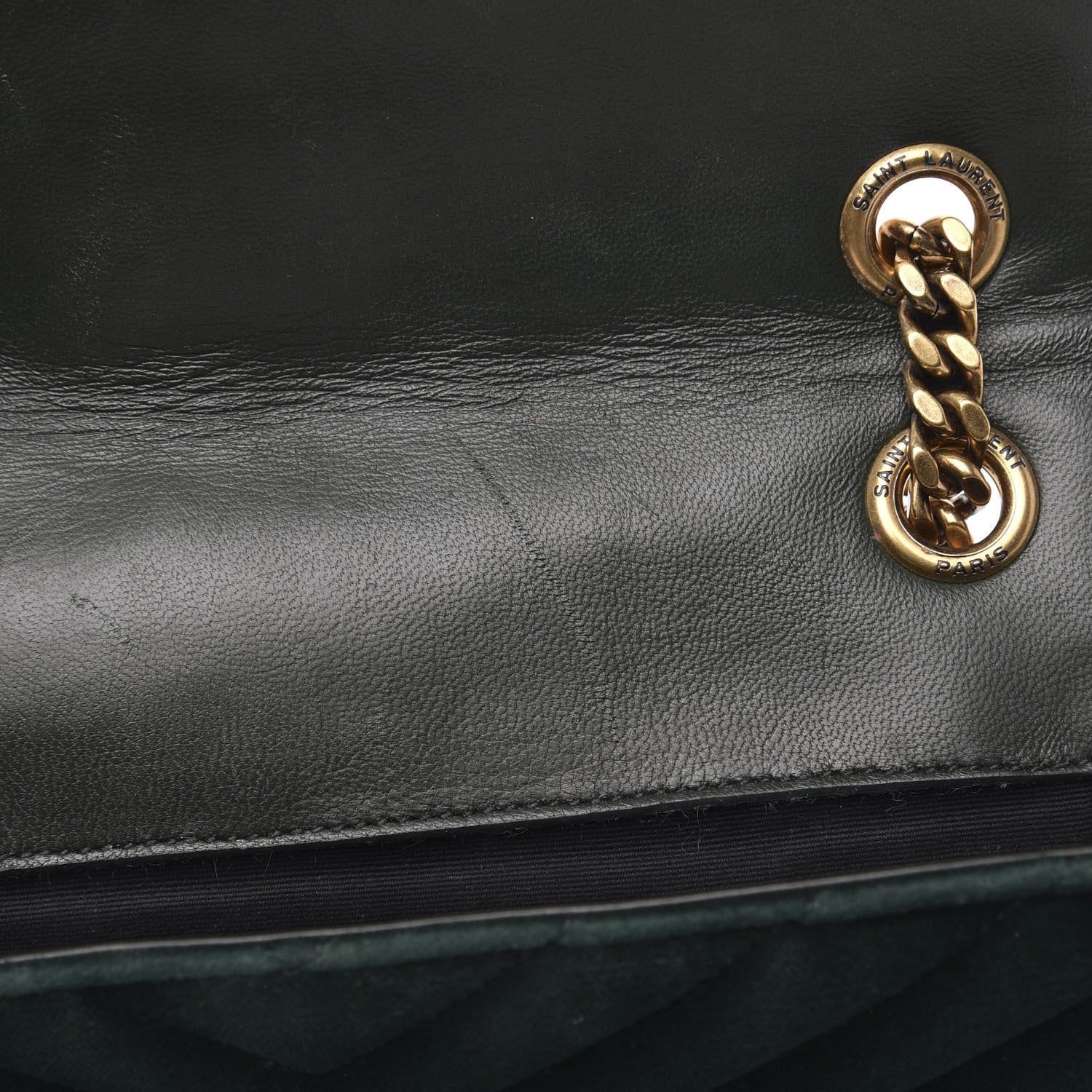 Saint Laurent Velvet Matelasse Chevron Medium Monogram Chain Bag New Dark Green 15 of 19