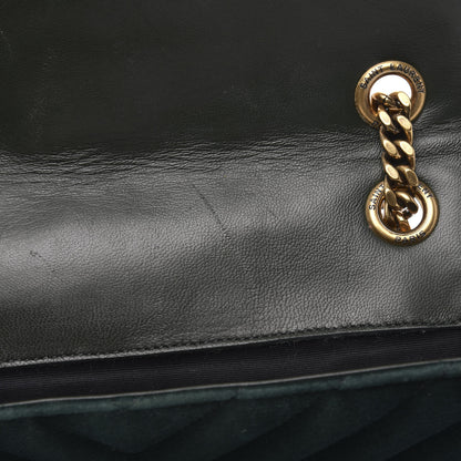 Saint Laurent Velvet Matelasse Chevron Medium Monogram Chain Bag New Dark Green 15 of 19