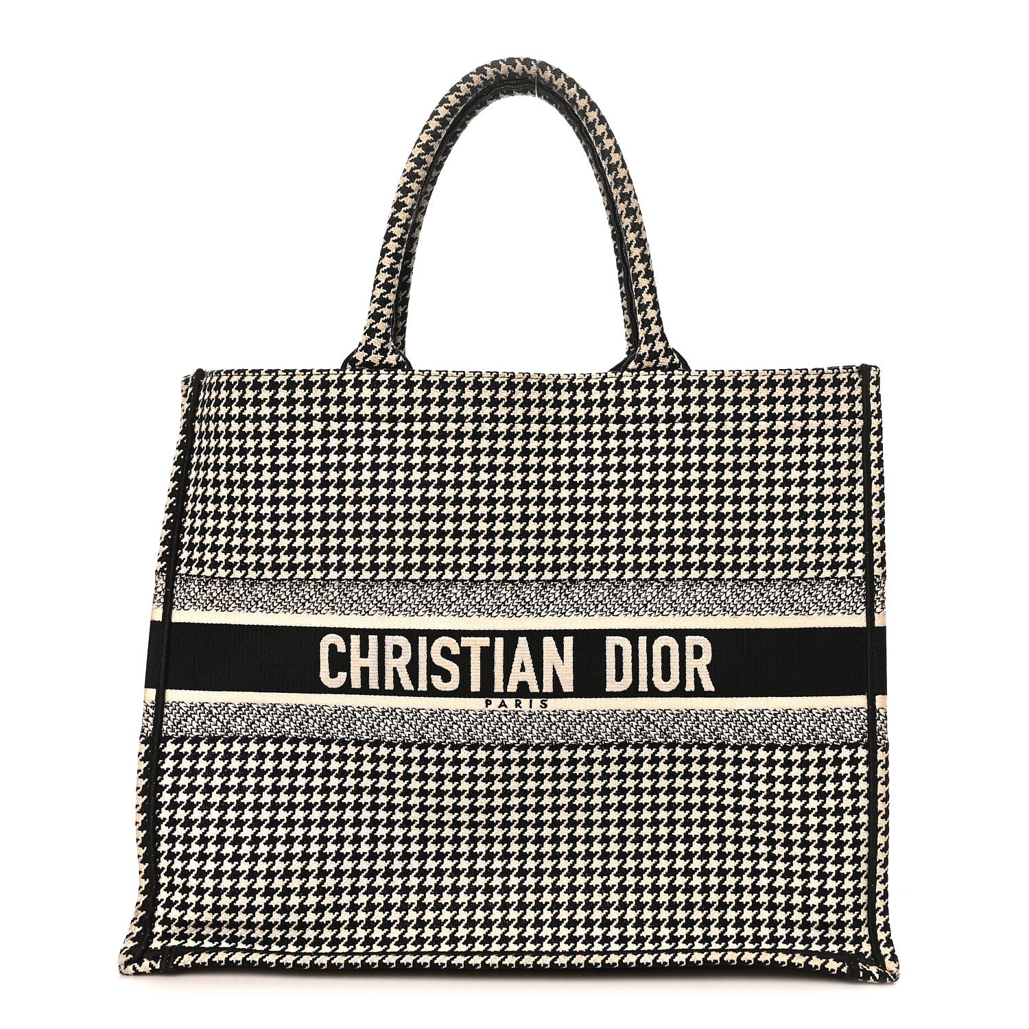 Christian Dior Canvas Houndstooth Embroidered Large Book Tote Black White 1 of 10