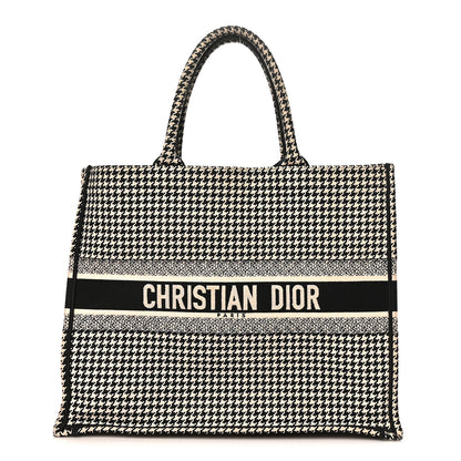 Christian Dior Canvas Houndstooth Embroidered Large Book Tote Black White 1 of 10