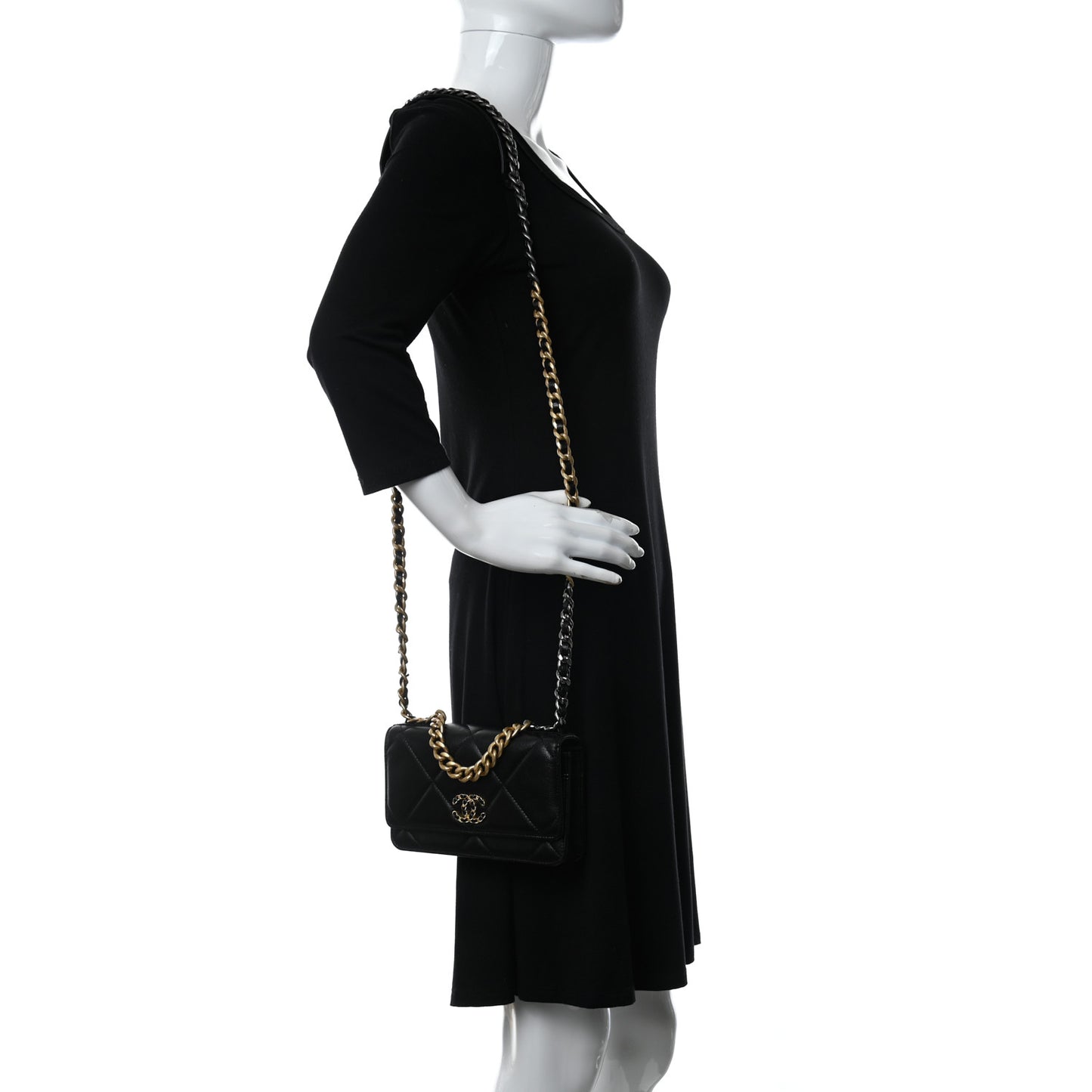 Lambskin Quilted Chanel 19 Wallet On Chain WOC Black