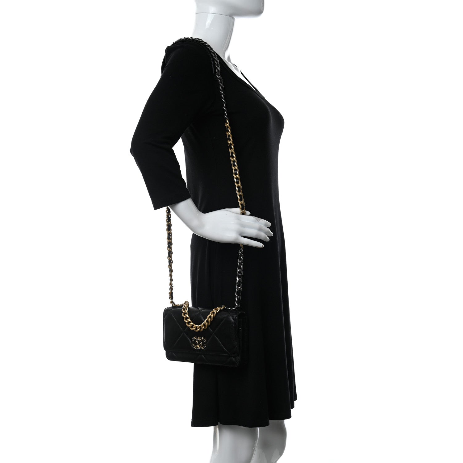 Chanel Lambskin Quilted Chanel 19 Wallet On Chain WOC Black 2 of 12