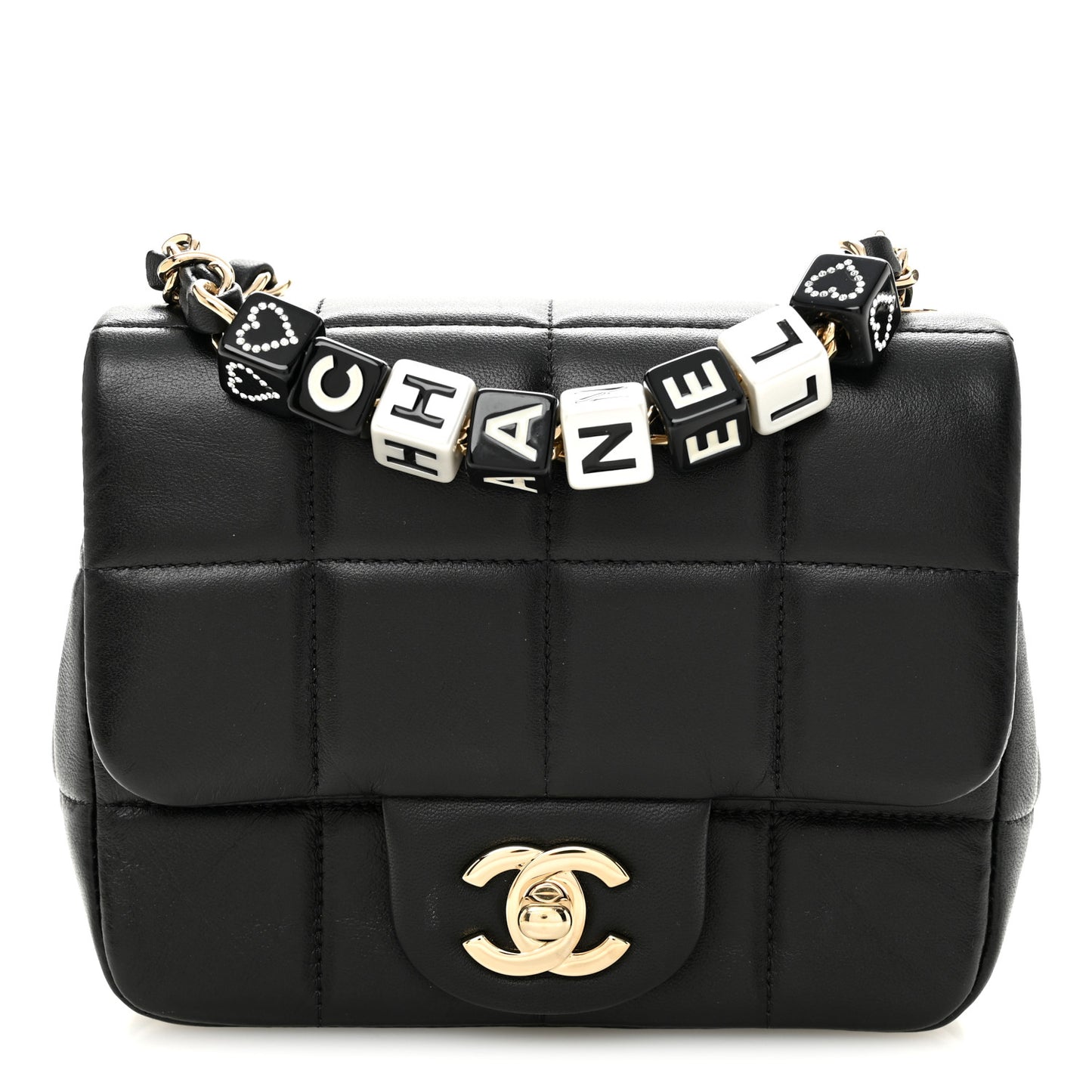 Lambskin Resin Crystal Square Quilted Mini Monacoco Flap Black