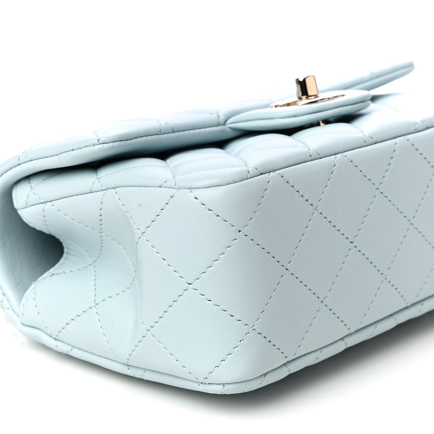 Lambskin Quilted Mini Top Handle Rectangular Flap Light Blue