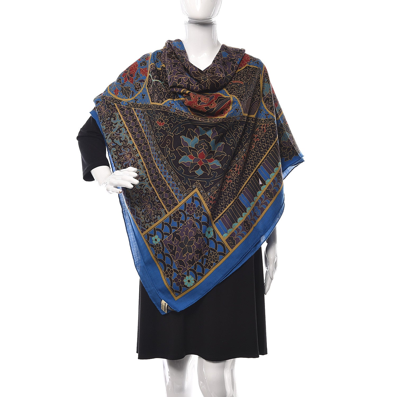 Hermes Cashmere Silk Collections Imperiales Shawl 140 Bleu Lie De Vin Mordore 2 of 4