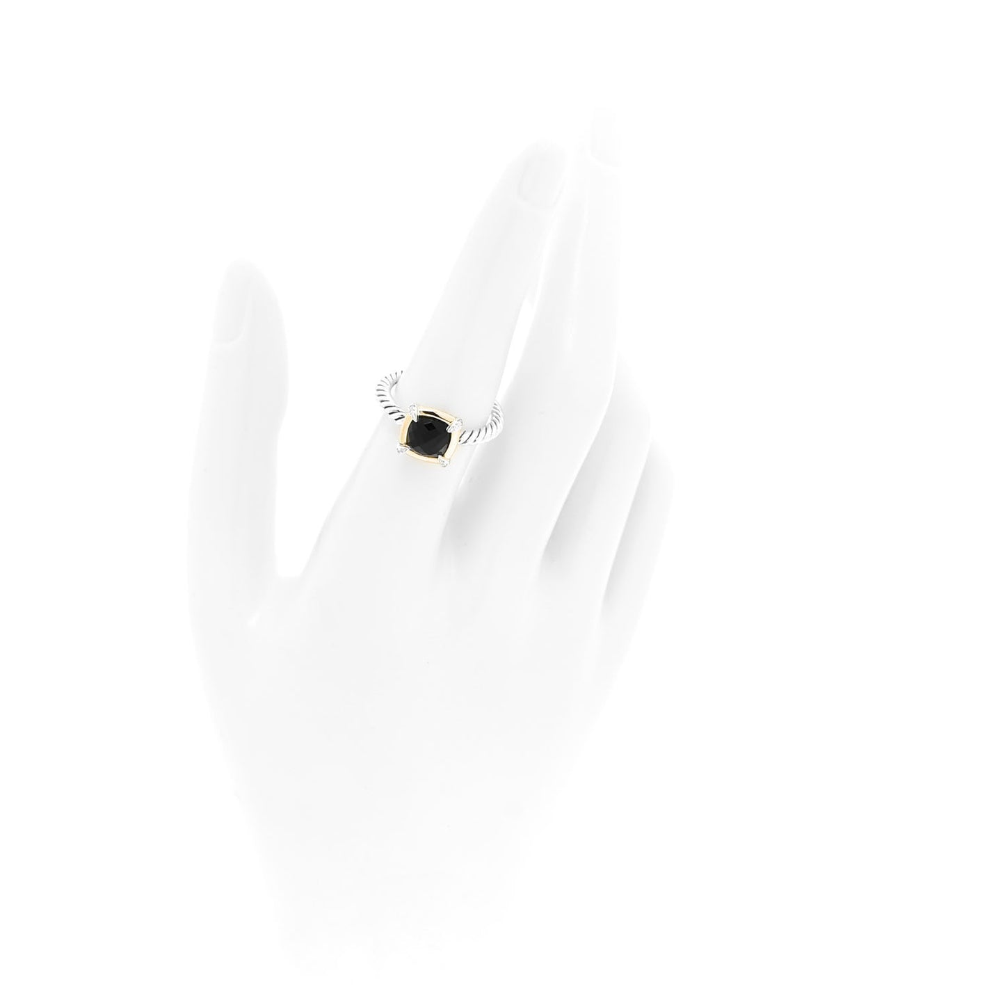 Sterling Silver 18K Yellow Gold Diamond Black Onyx 7mm Petite Chatelaine Ring 54 7
