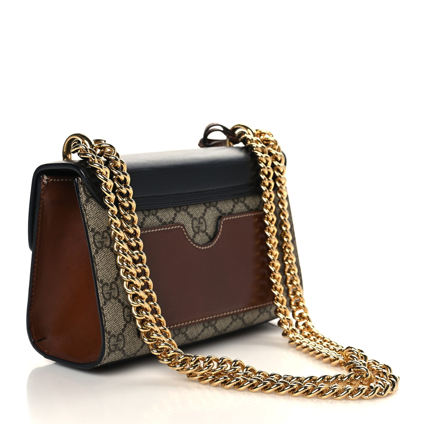 GG Supreme Monogram Calfskin Small Padlock Shoulder Bag Beige Black Cuir