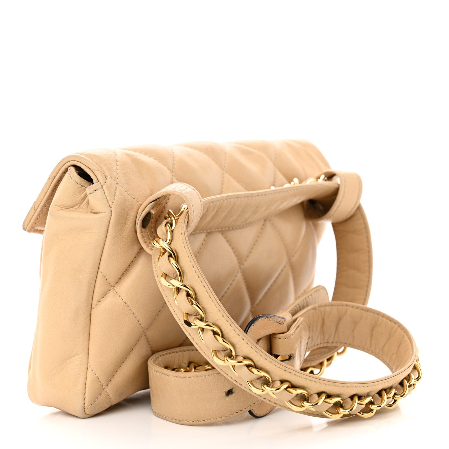 Lambskin Quilted Flap Waist Belt Bag 70 28 Beige