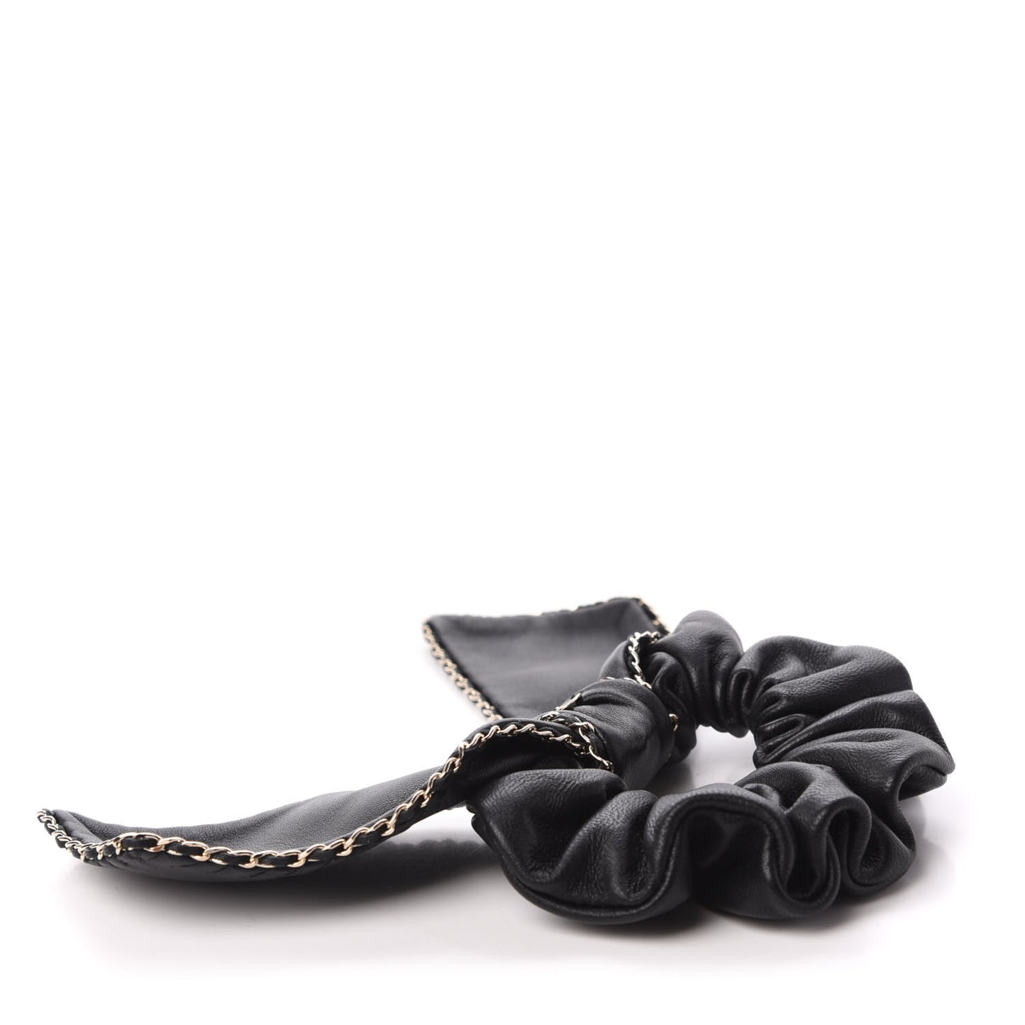 Lambskin Chain CC Hair Bow Tie Black Gold