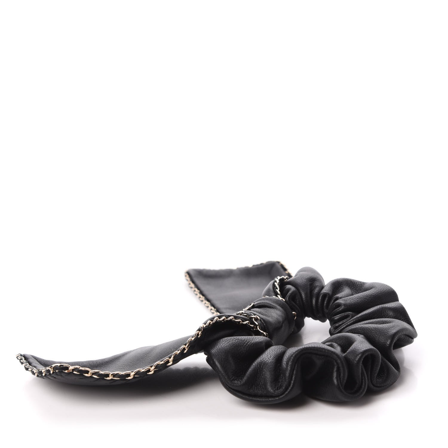 Chanel Lambskin Chain CC Hair Bow Tie Black Gold 3 of 5