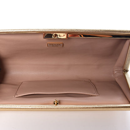 Prada Metallic Saffiano Lux East West Frame Clutch Platino 5 of 9