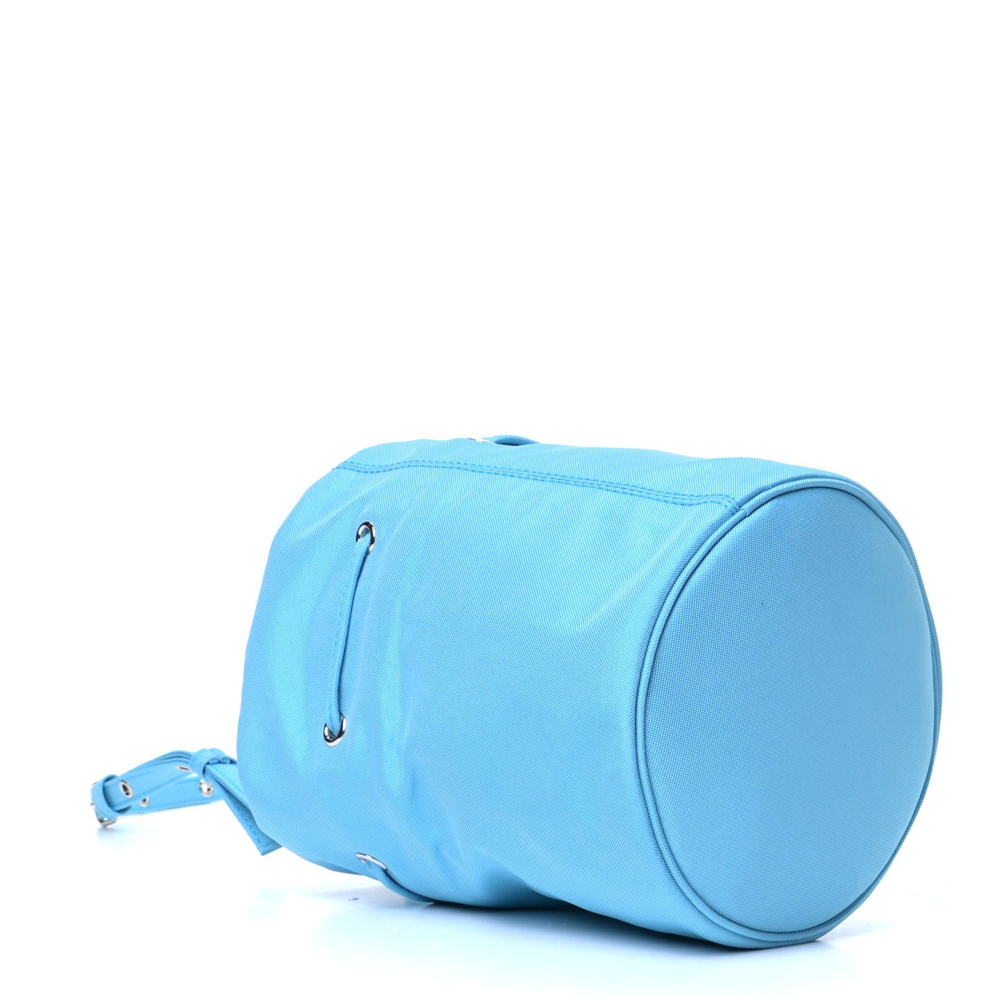 Recycled Sport Nylon Logo Embroidered Wheel Drawstring Bucket Bag Azur White