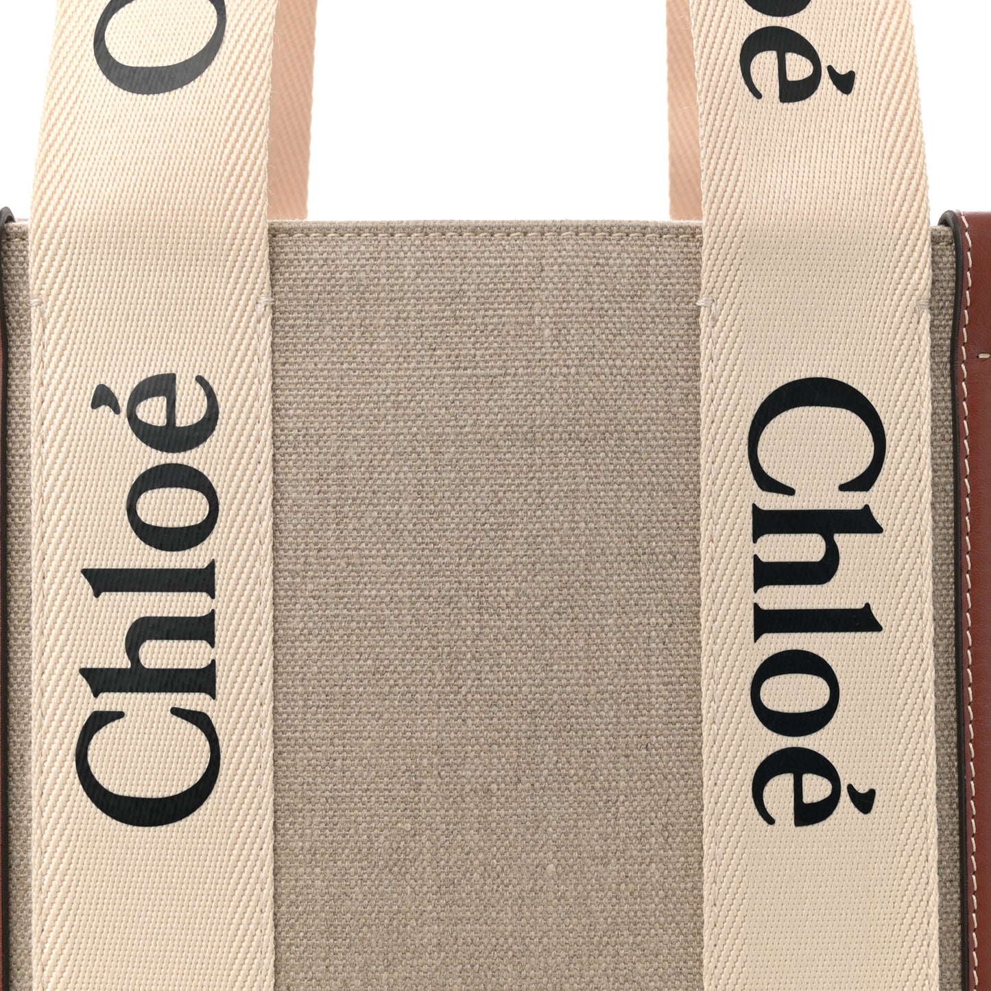 Linen Calfskin Medium Woody Ribbon Tote White Brown