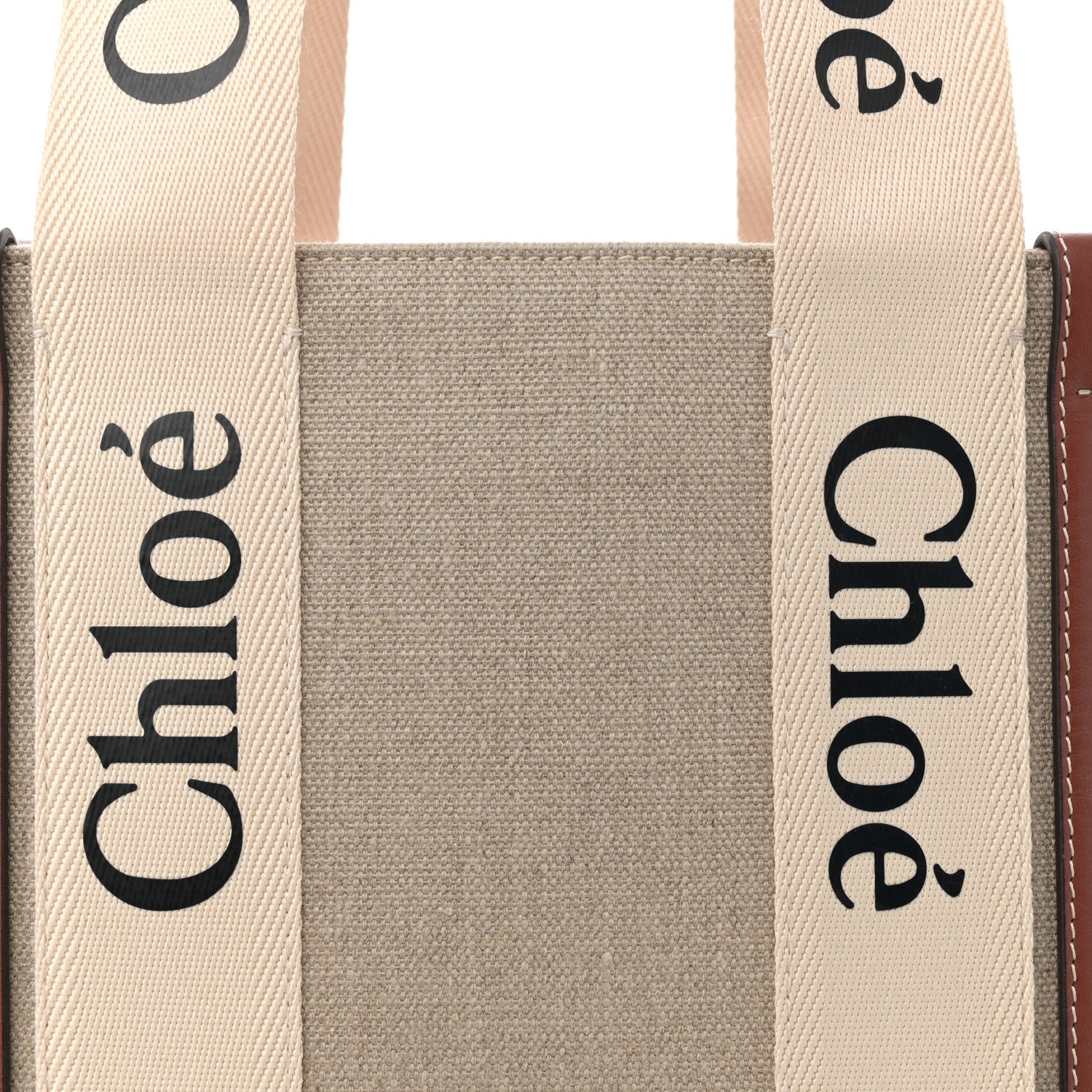 Chloe Linen Calfskin Medium Woody Ribbon Tote White Brown 8 of 10