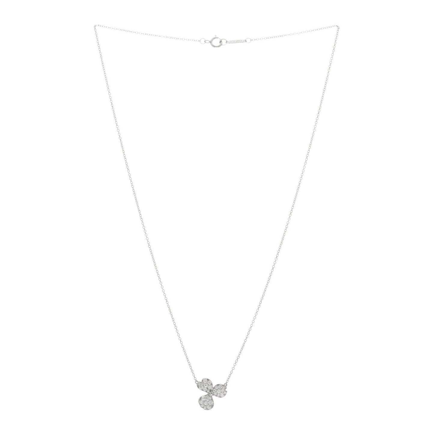 Platinum Diamond Paper Flowers Pave Pendant Necklace