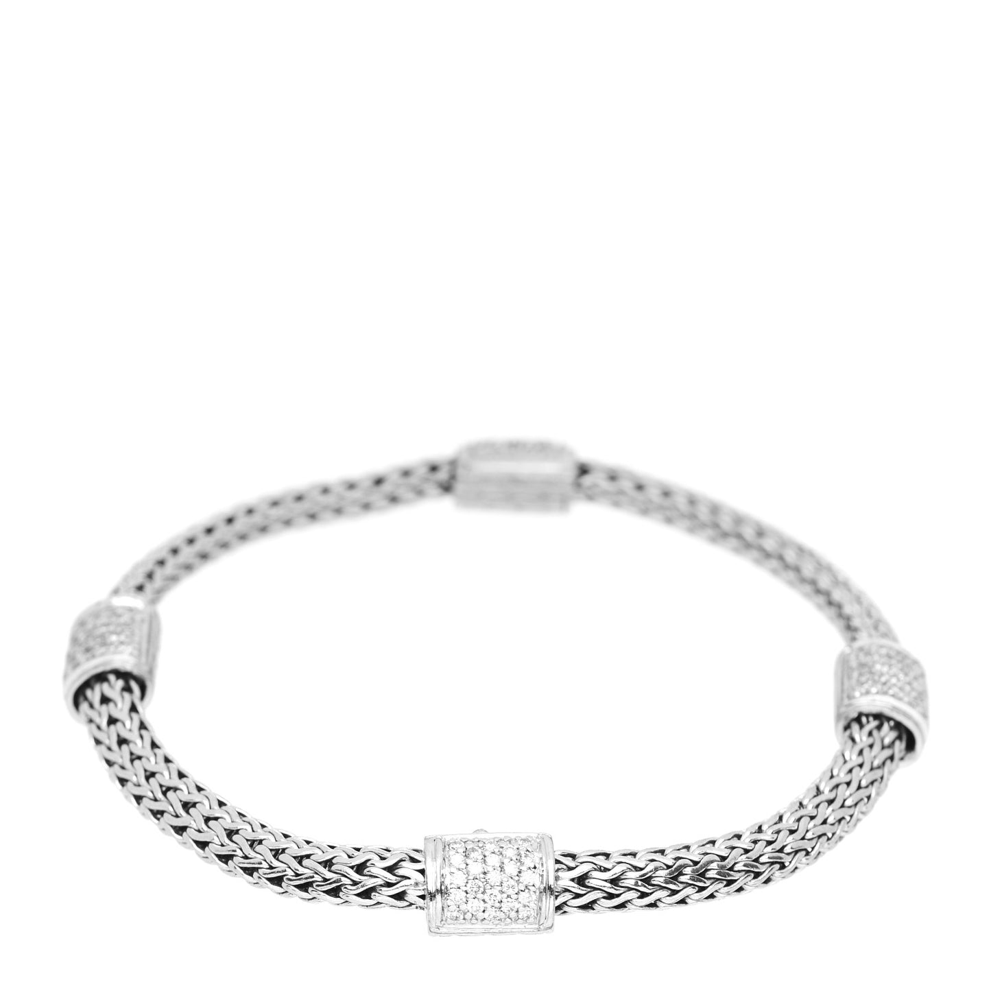 Sterling Silver 18K Yellow Gold Diamond Classic Chain Station Bracelet