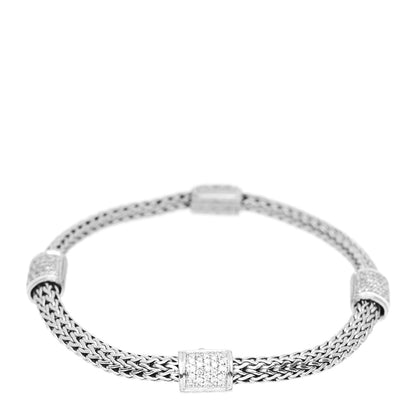 John Hardy Sterling Silver 18K Yellow Gold Diamond Classic Chain Station Bracelet 2 of 3