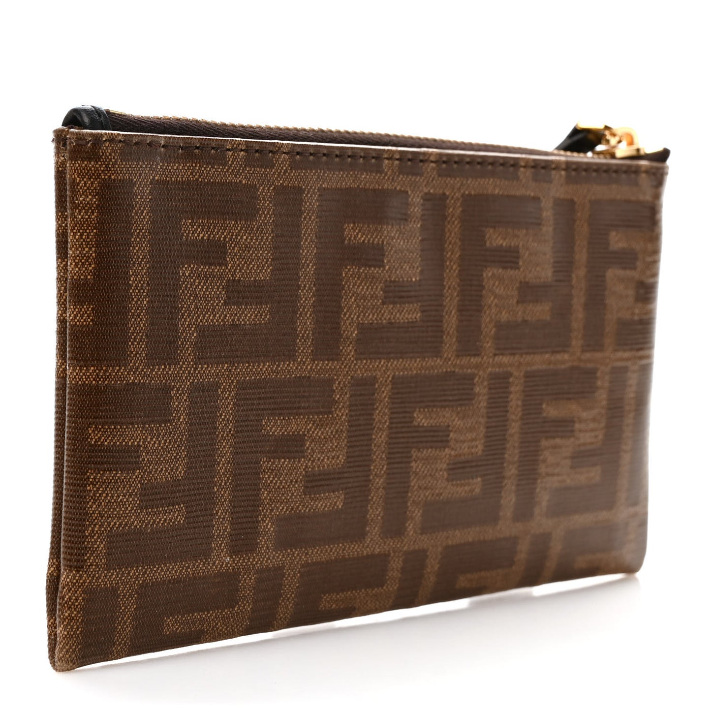 Glazed Fabric Vitello Century FF 1974 Stamp Patch XS FFreedom Flat Pouch Mogano Panna Black
