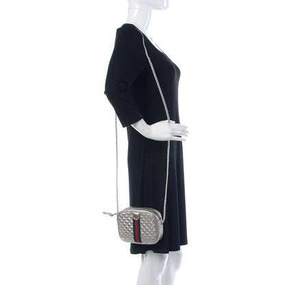 Gucci Laminated Nappa Web Trapuntata Mini GG Shoulder Bag Argento 2 of 12