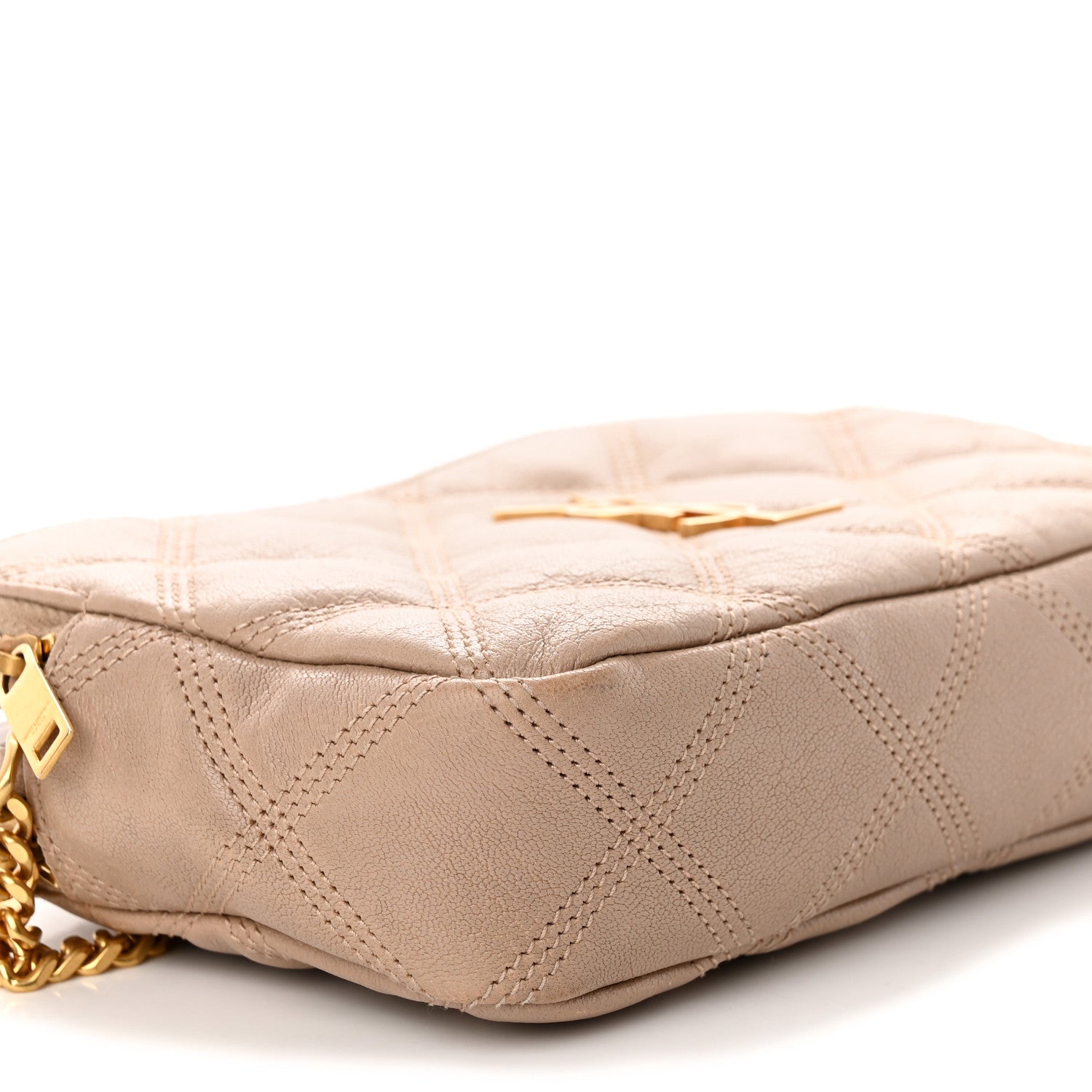 Saint Laurent Grained Lambskin Quilted Mini Becky Double Zip Bag Natural Tan 6 of 18