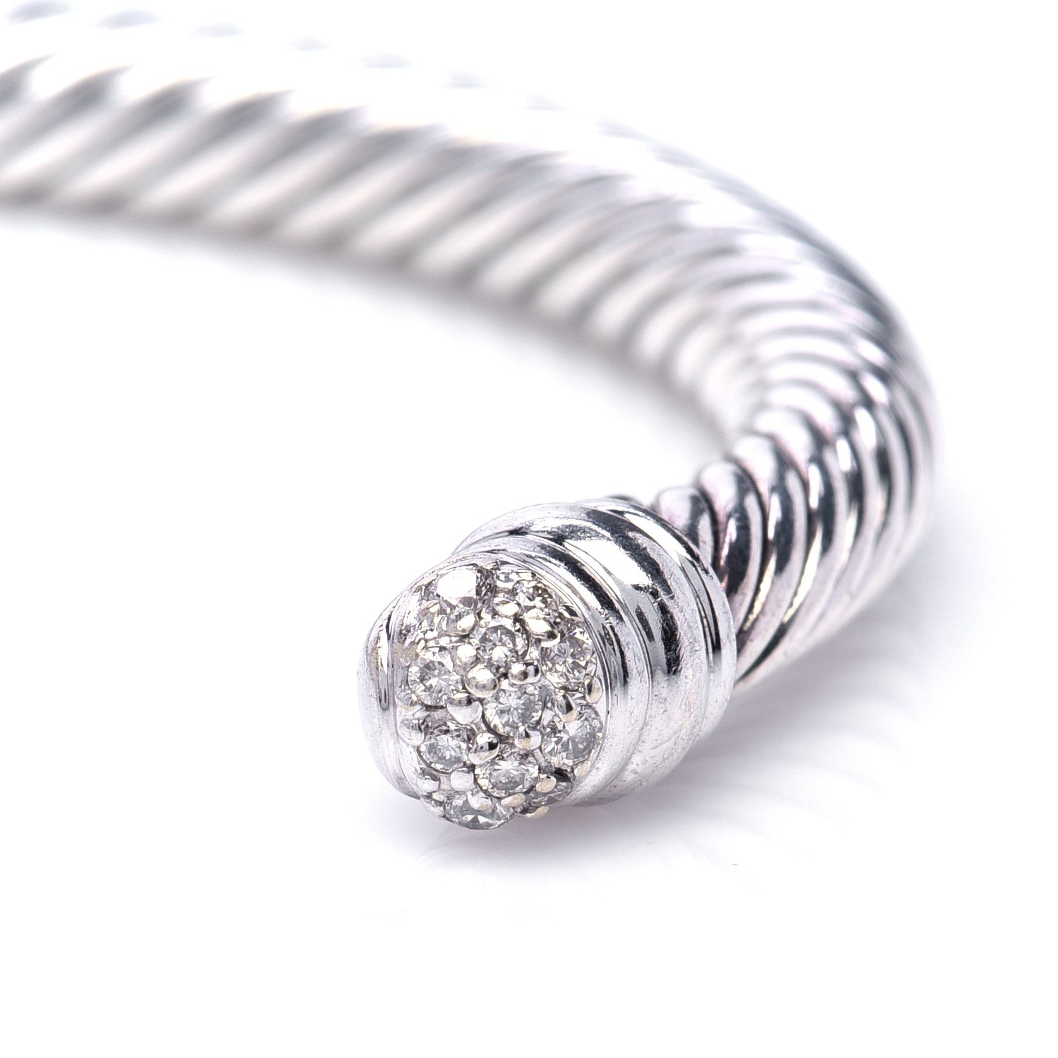 David Yurman Sterling Silver 18K White Gold Diamond 5mm Cable Classics Bracelet 4 of 7
