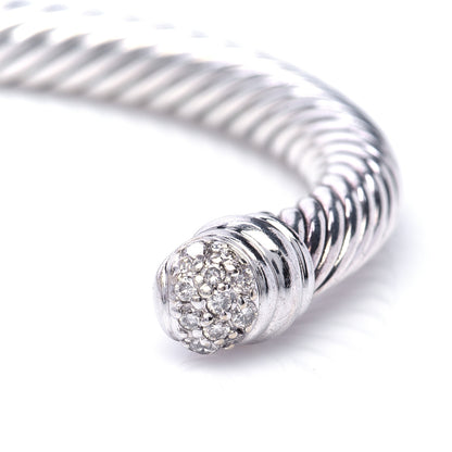David Yurman Sterling Silver 18K White Gold Diamond 5mm Cable Classics Bracelet 4 of 7