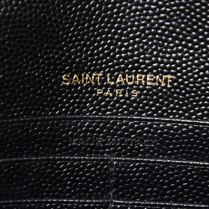 Saint Laurent Grain De Poudre Matelasse Chevron Monogram Envelope Chain Wallet Black 6 of 8