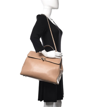 Valentino Garavani Vitello Large Rockstud Flap Satchel Poudre 2 of 17