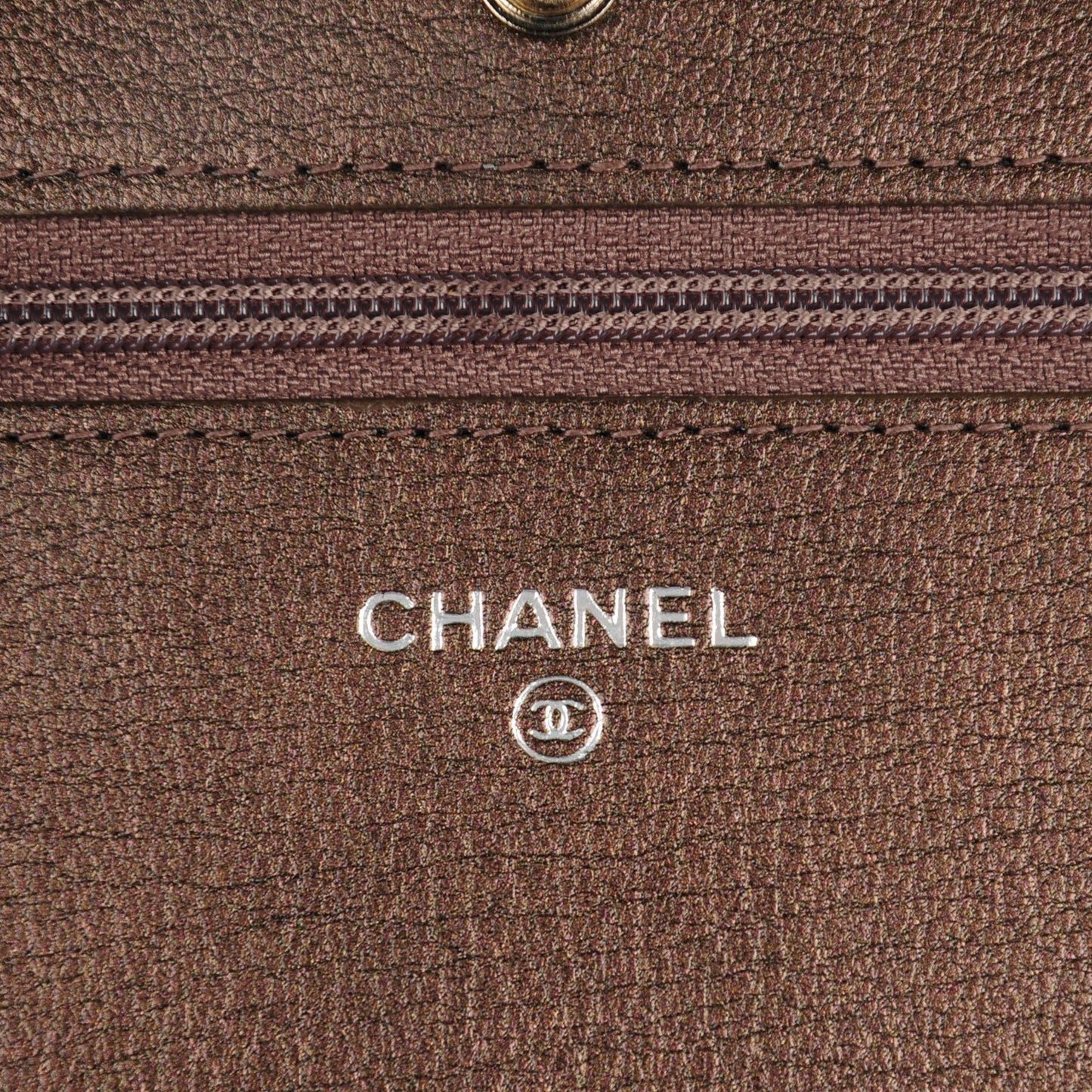 Iridescent Goatskin Quilted Wallet On Chain WOC Dark Bronze