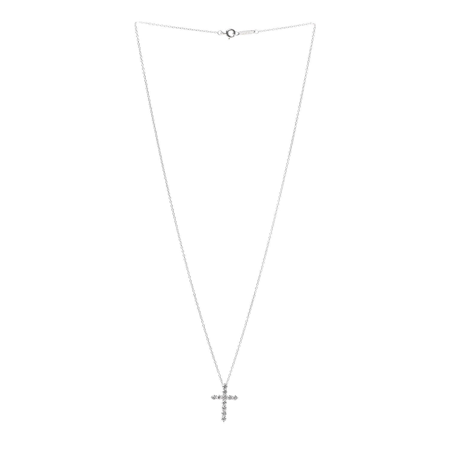 Tiffany Platinum Diamond Small Cross Pendant Necklace 3 of 5