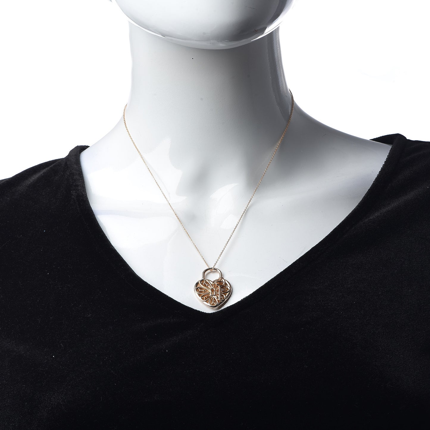 18K Rose Gold Filigree Heart Key Pendant Necklace