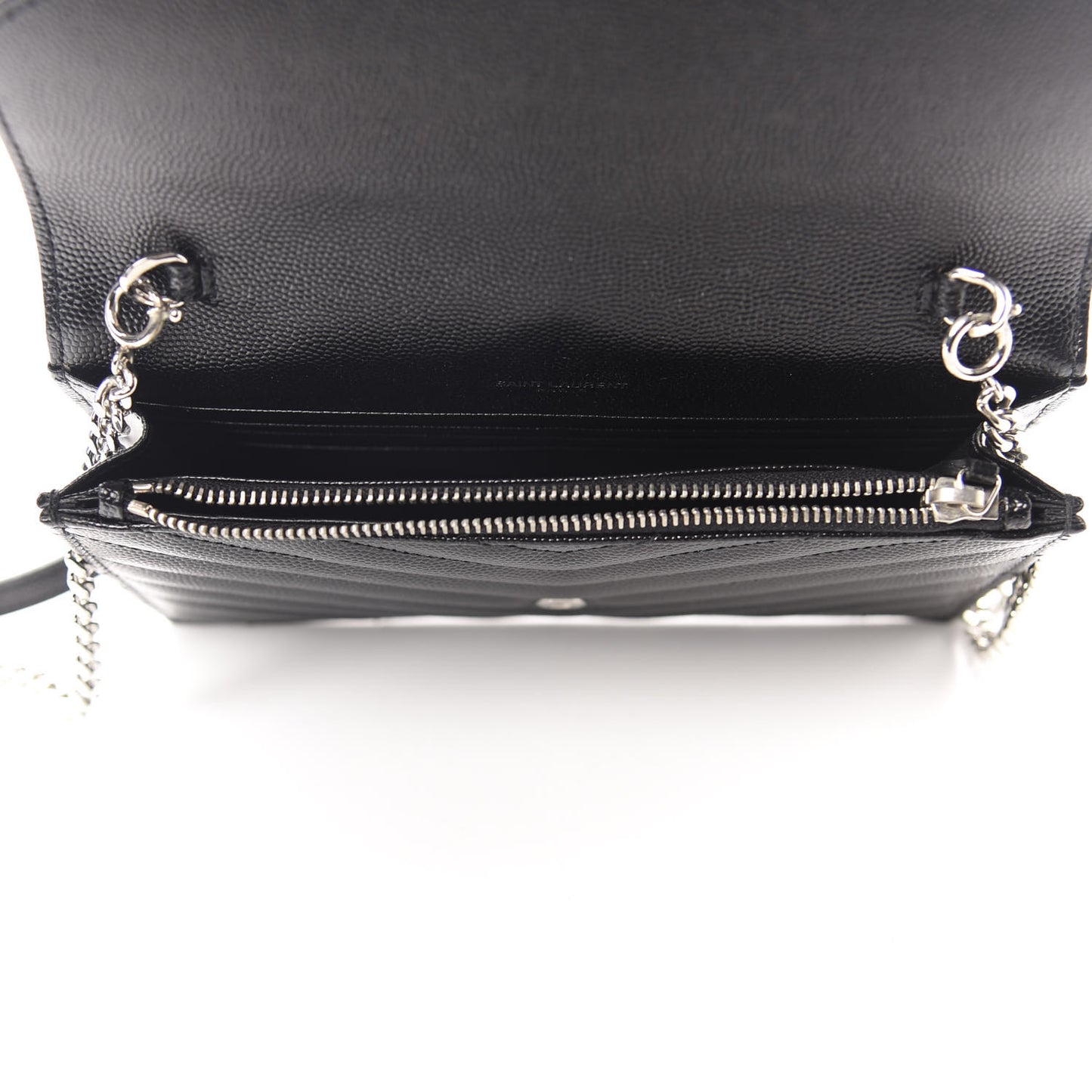 Grain De Poudre Matelasse Chevron Monogram Envelope Chain Wallet Black