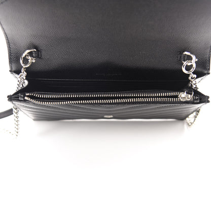 Saint Laurent Grain De Poudre Matelasse Chevron Monogram Envelope Chain Wallet Black 5 of 10