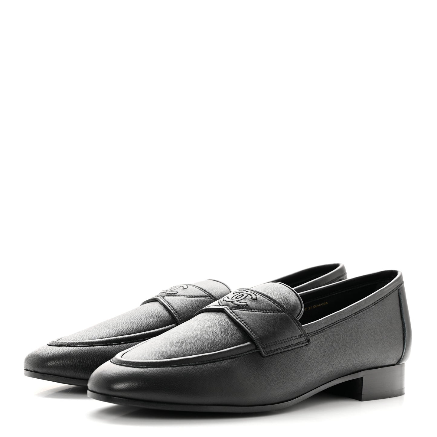 Calfskin Mens Stitched CC Loafers 40 Black