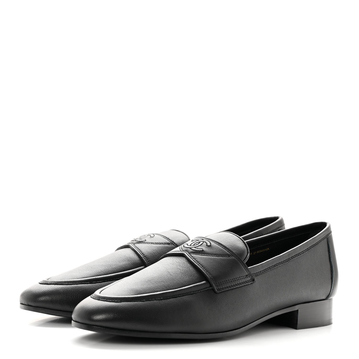 Chanel Calfskin Mens Stitched CC Loafers 40 Black 3 of 15