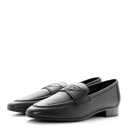 Chanel Calfskin Mens Stitched CC Loafers 40 Black 3 of 15