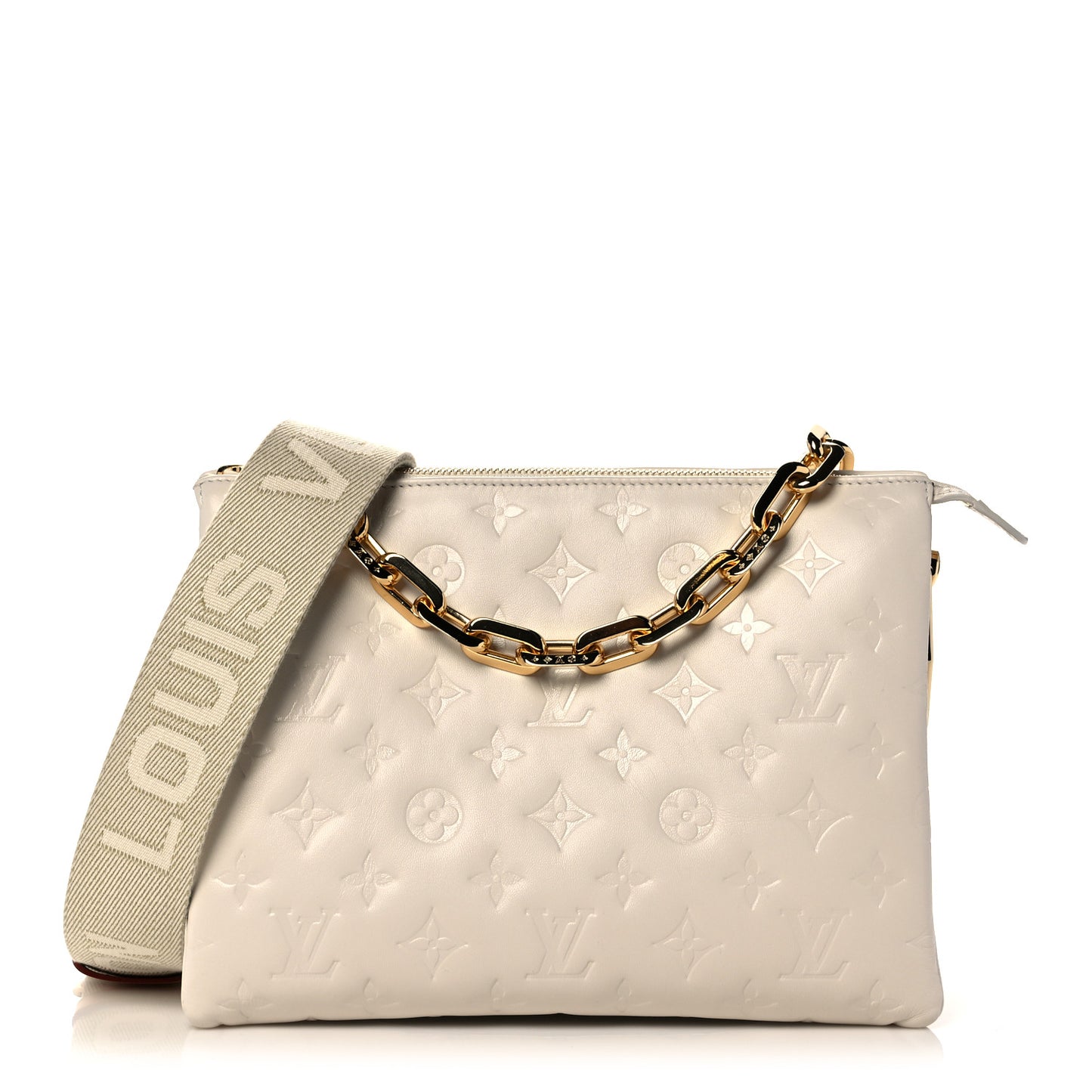 Lambskin Embossed Monogram Coussin PM Beige Cream