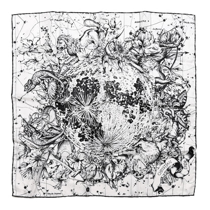 Christian Dior Silk Zodiac Print Square Scarf 55 Black White 1 of 3