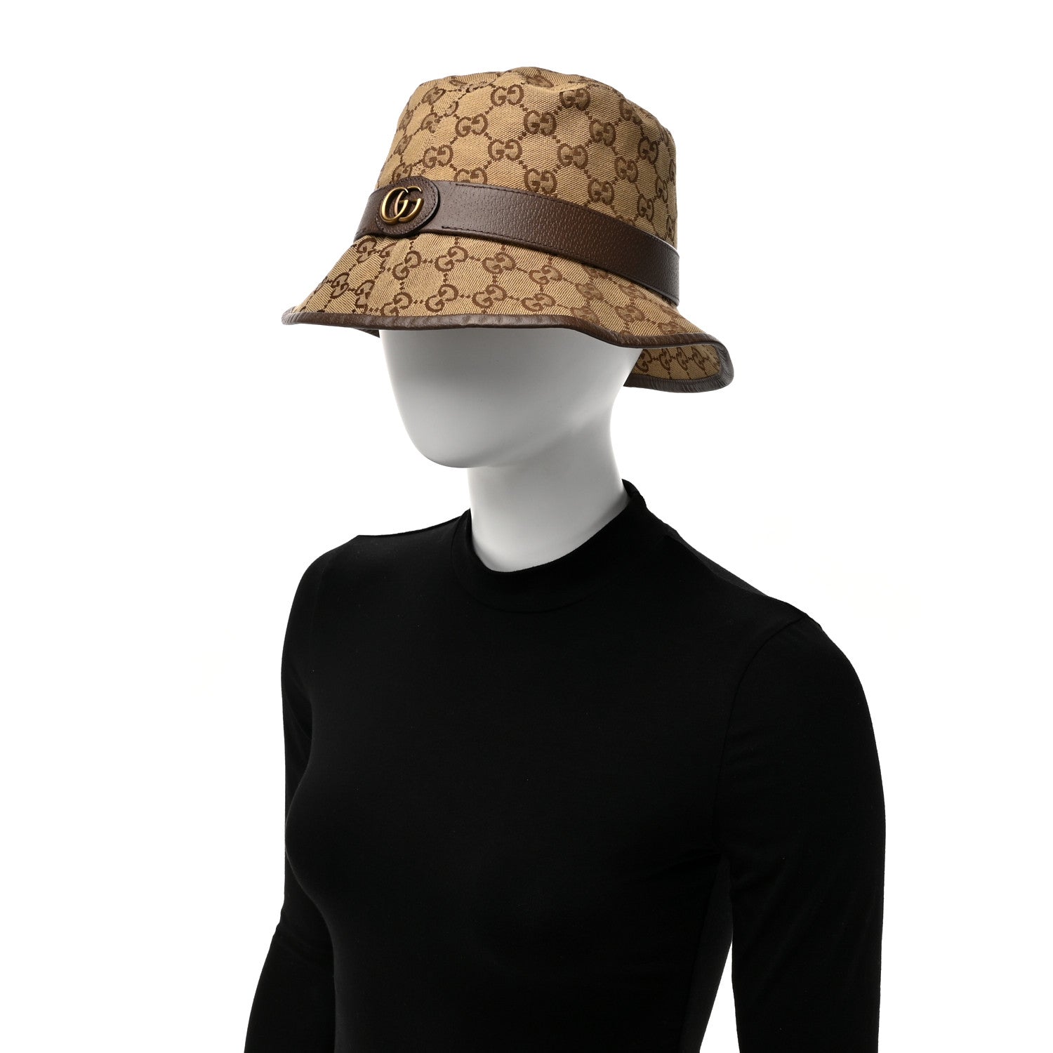 Gucci Monogram Textured Dollar Calfskin GG Jago Bucket Hat L Cacao Beige 2 of 10