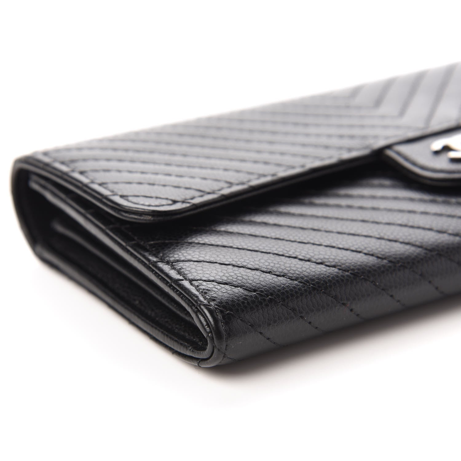 Chanel Caviar Chevron Quilted Large Flap Wallet Black 6 of 12